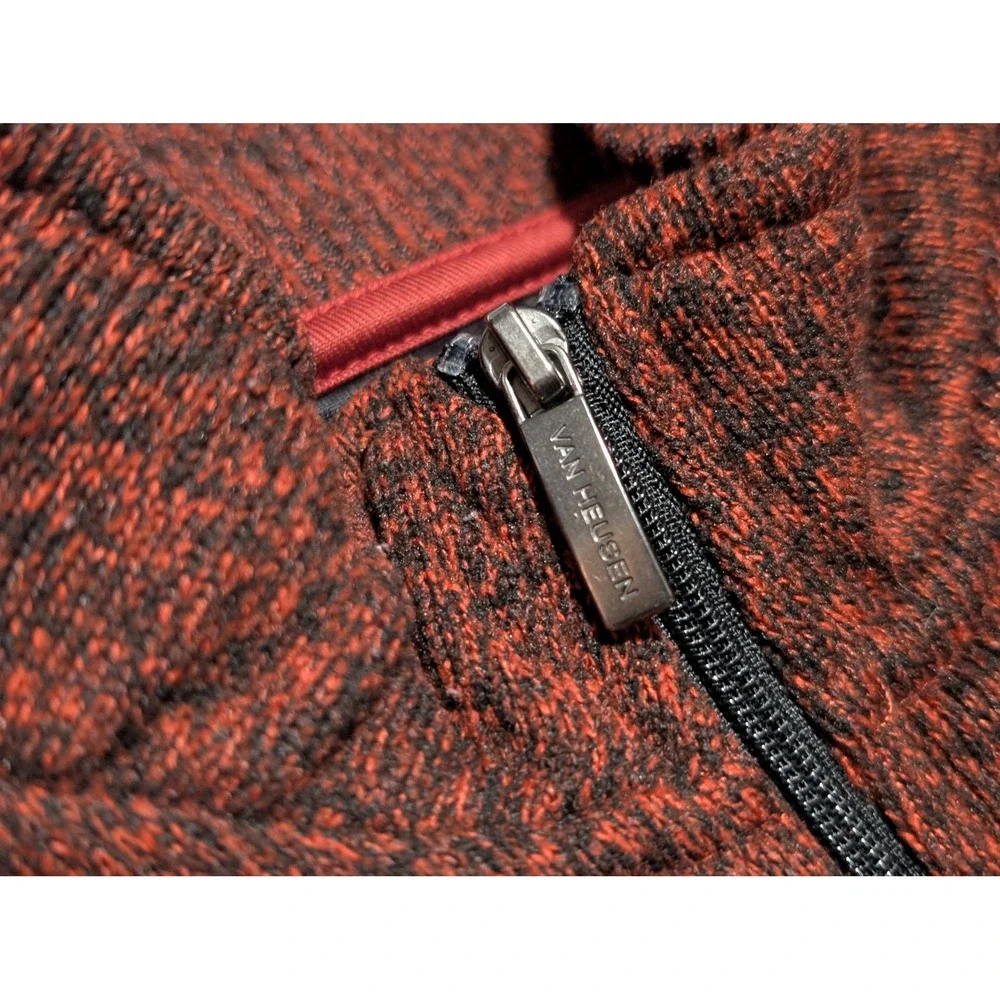 Van Heusen Men's Red Black Speckled Quarter Zip Sweater Classic Fit‎ Flex L